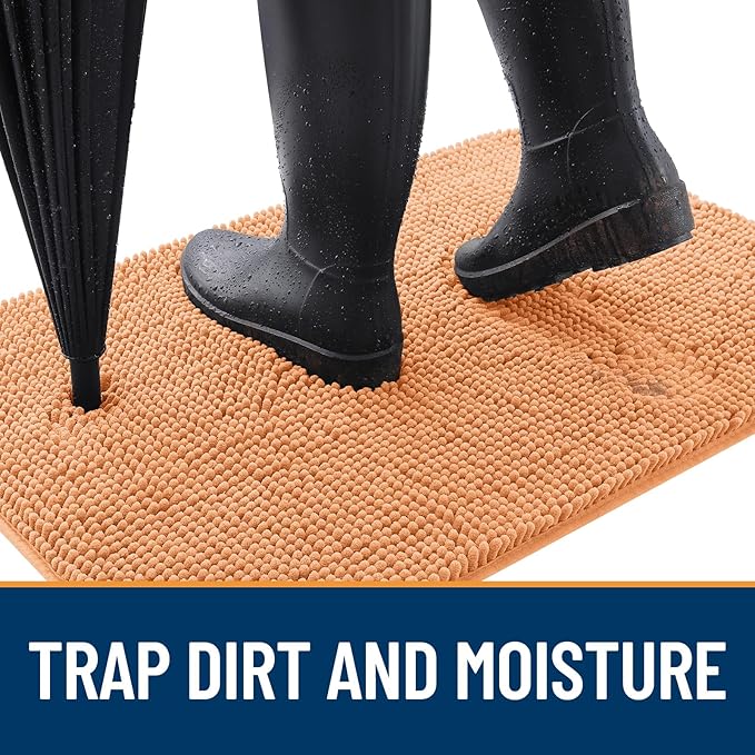 OLANLY Dog Door Mat for Muddy Paws 54x24, Absorbs Moisture and Dirt, Absorbent Non-Slip Washable Doormat, Quick Dry Chenille Mud Mat for Dogs, Entry Indoor Entryway Carpet for Inside Floor, Orange