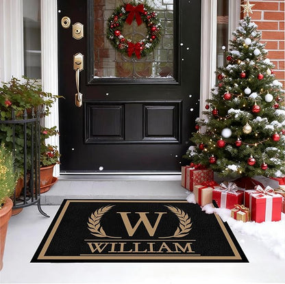 Custom Doormat with Family Name Elegant Personalized Entryway Door Mat Front Door Mat for Outdoor Decor Entrance Mat Customised Rug Christmas Housewarming Gift with Anti-Slip Backing