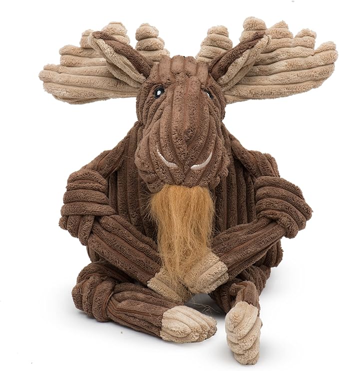 HuggleHounds Knottie Plush Dog Toy - Dog Stuffed Animal Toy, Puppy Toys, Squeaky Dog Toy for Small, Medium & Large Dogs, Durable Plush to Keep Them Busy - Manny Moose, Small