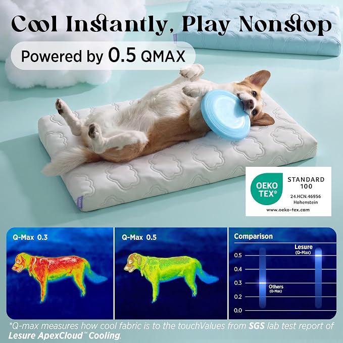 LE SURE ApexCloud™ Cooling Dog Bed for Large Dogs with Washable Cover,35IN | Q-Max>0.5 Cool-Touch Fabric, Orthopedic Egg Crate Foam,Breathable Non-Slip Summer Mat,For Active Senior Long-Haired Pets,Grey