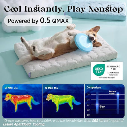 LE SURE ApexCloud™ Cooling Dog Bed for Large Dogs with Washable Cover,35IN | Q-Max>0.5 Cool-Touch Fabric, Orthopedic Egg Crate Foam,Breathable Non-Slip Summer Mat,For Active Senior Long-Haired Pets,Grey