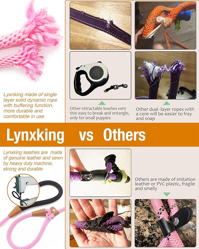 lynxking 8 FT Dog Leash Slip Lead 2 Pack Strong Heavy Duty Braided Dog Training Leash No Pull Training Lead Leashes for Medium Large and Small Dogs