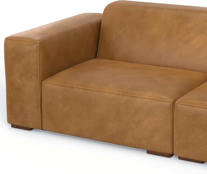 SIMPLIHOME Rex Modular Sofa and Ottoman Set in Full-Grain Genuine Leather, Sienna, 88-inch-Wide 2-Seater Leather Couch and Matching 34-inch-Wide Table Ottoman for Living Room