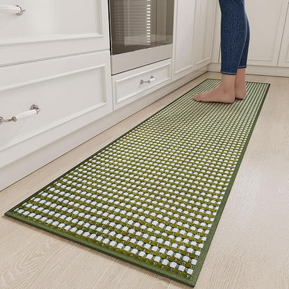 Long Kitchen Runner Rugs Kitchen Mat Non Slip Washable, Super Absorbent Soft Chenille Braided Kitchen Mats for Floor, Rubber Backing Kitchen Floor Sink Standing Mat, Easy Clean, Green 17"x71"