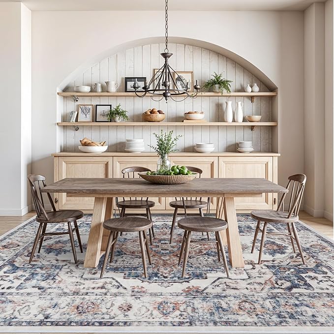 10x14 Washable Vintage Area Rug: Indoor Extra Large Rugs for Living Room Soft Stain Resistant Carpet with Non-Slip Backing Thin Accent Low Pile Print Floor Mat for Bedroom Dining Room(10x14 Brick)