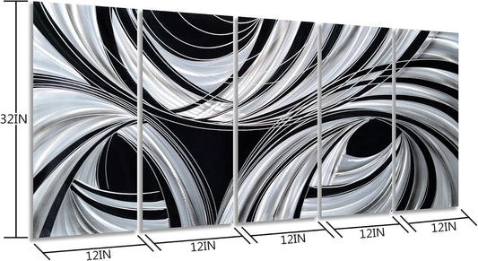 Yihui Arts Black and White Metal Art Wall Decor Hand Crafted Abstract Aluminum Artwork Modern Wall Sculpture Home Accent for Living Room Bedroom Dinning Decor