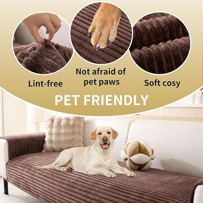 HAOMAIJIA Waterproof Couch Cover for Dogs Washable,Faux Fur Pet Couch Covers for Sofa,Soft Dog Bed Cover Non-Slip Couch Covers for 3 Cushion Couch Sofa Pet Friendly (Brown, 35" x 82" 1 Pack)