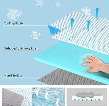 Cooling Dog Mat Q-Max>0.5 - Rapid Cooling Tech, Thin Breathable Crate Pad, Portable Washable Summer Mat, Chill Soothing Fabric - 35"x23" Large Dog, Blue