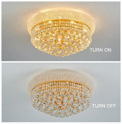 9-Light Crystal Flush Mount Chandelier Ceiling Light Fixture for Living Room Dining Room Bedroom Foyer Entryway Hallway Closet Bathroom (Gold D22)