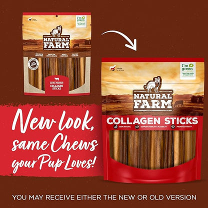 Natural Farm Curly Pork Collagen Sticks (5-6 Inch, 6 Pack), Fully Digestible & Natural Dog Chews, Flavorful & Long Lasting, Best for Small & Medium Chewers, Odor-Free Rawhide Alternative