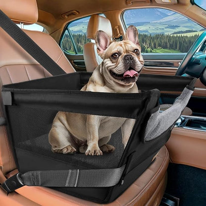 Elevated Dog Car Booster Seat for Dogs & Cats up to 35LB, 6-Inch Memory Foam Pet Booster Seat, Side Breathable Mesh,Portable Travel-Safe Bed for Cars,Elevated Car Seat for Small Medium Dogs