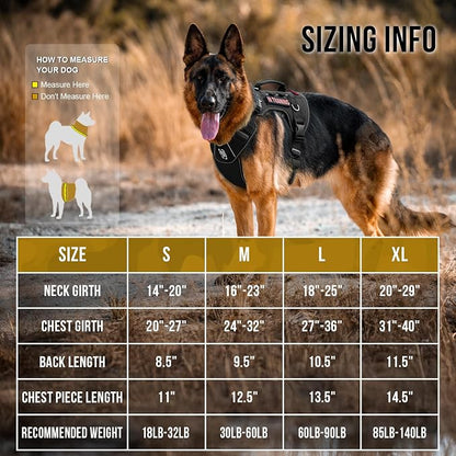 OneTigris No Pull Tactical Dog Harness for Medium Large Dogs | Reflective K9 Working Easy Control Vest – Adjustable Dog Harness with Hook & Loop Panels for Walking, Hiking & Training