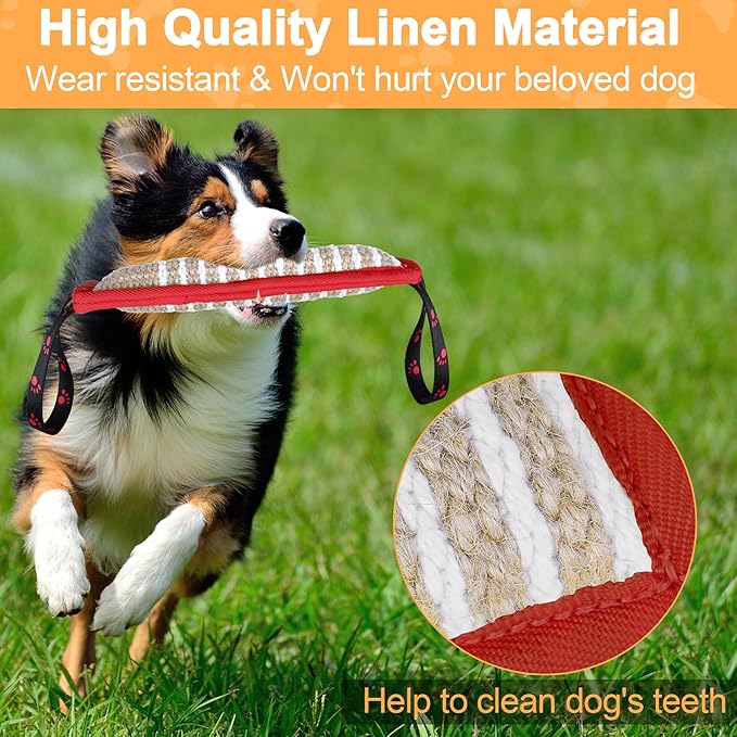 Dog Tug Toy Dog Bite Jute Pillow Pull Toy with 2 Strong Handles Perfect for Tug of War, Puppy Interactive Play, Tear Resistant Bite Training Toys for Small Medium Large Dogs (Red Footprint)