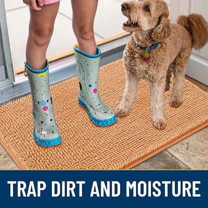 Smiry Dog Door Mat for Muddy Paws 71x46, Absorbs Moisture and Dirt Doormat, Non-Slip Washable Quick Dry Chenille Front Door Mat Indoor Entrance, Entryway Carpet for Inside Floor, Orange
