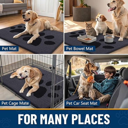 Smiry Dog Door Mat for Muddy Paws, Absorbs Moisture and Dirt, Low-Profile Entryway Mat with Non-Slip Backing, Entry Indoor Outdoor Doormat for Inside Floor (59x24 Inches, Black, Paw)