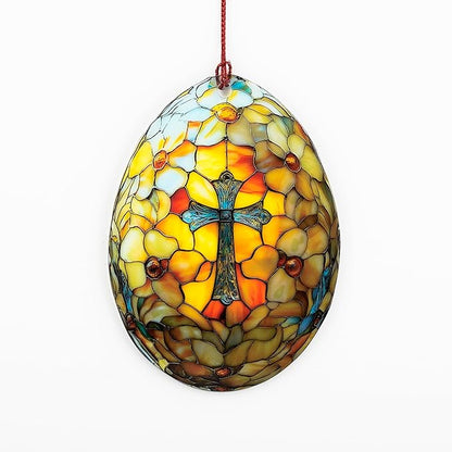 Easter Ornaments for Tree, Easter Basket Stuffers, Egg Ornaments, Suncatcher for Decorations, Windows, Classroom Gifts, He is Risen, Christian Ornament (1, Egg Cross)