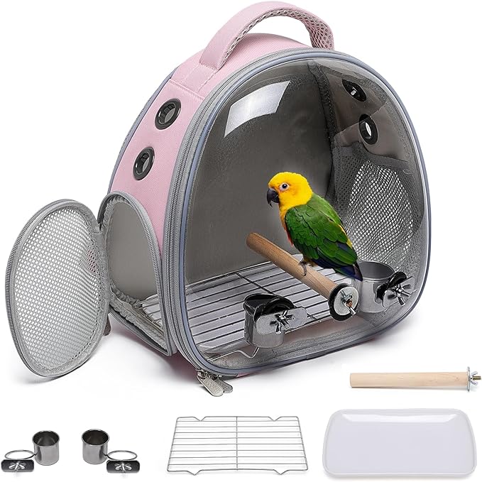 Portable Travel pet Backpack Carrier Hamster Bag Guinea Pig Bird Small Dog cat Turtle Carrier Rabbit Cage Squirrel Bearded Dragon Breathable Hangbag (Pink+Accessories)