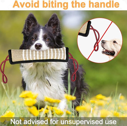 ToLanbbt Dog Tug Toy Bite Jute Pillow Pull Toy with 2 Strong Handles Perfect for Tug of War, Puppy Interactive Play, Tear Resistant Bite Training for Small Medium Large Dogs (Black-Rhombic)