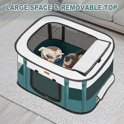 Dog Playpen - Foldable Cat Play Pens for Pubby,Kitten, Rabbit,Portable Pet Tent with Carring Bag for Indoor/Outdoor Travel Camping (Blue-Large)