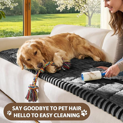 FUANGUI Waterproof Couch Cover Sofa Cover for Dogs and Pets Sofa Protector | Non-Slip Washable Fuzzy Soft Cat Bed Sofa Slipcover for 2-3 Cushion Couch Sofa Pet Friendly, Dark Grey, 27.6" x 82.7", 1 pcs
