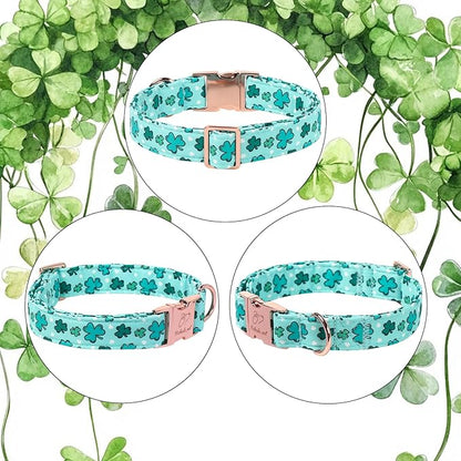 St. Patrick's Day Dog Collar for Large Dogs - Fresh Green Clover Dog Collars, Irish Shamrock Festival Pet Collars, Adjustable Heavy Duty Dogs Collar with Metal Buckle L