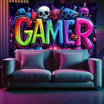 Starlit Patio Blacklight Skull Tapestry Gothic Skeleton UV Reactive Gamer Tapestry Horror Glow in The Dark Wizard Magic Forest Wall Hanging for Home Decor 78 x 59 Inches