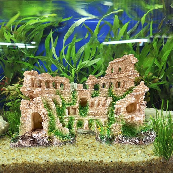 Antique Roman Column Ruin Aquarium European Castle Decoration for Fish Tank Castle Cave Hideouts Rocks Plants Supplies Accessories Safe for Freshwater and Saltwater Fish Tanks – Large