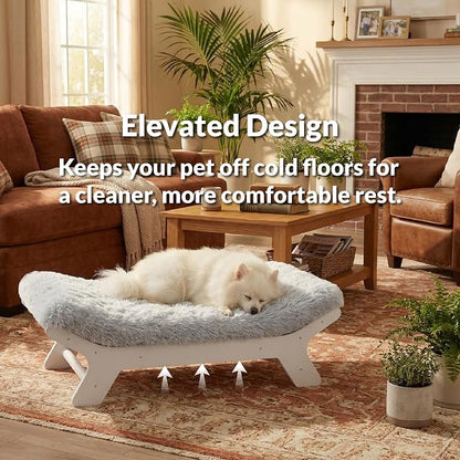 Elevated Wood Dog Bed Frame Mat Set, WalnutPattern, X-Large | Raised Sturdy Attractive Dog Sofa Couch Furniture,110 lb