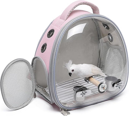 Portable Travel pet Backpack Carrier Hamster Bag Guinea Pig Bird Small Dog cat Turtle Carrier Rabbit Cage Squirrel Bearded Dragon Breathable Hangbag (Pink+Accessories)
