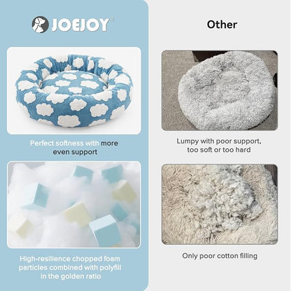 JOEJOY Jacquard Donut Round Small Dog Beds,Blue 23x23x7in, Removable Washable Cover, Cute Pattern, Ultra Soft Fluffy Calming Pet Bed with Thick Supportive Bolster