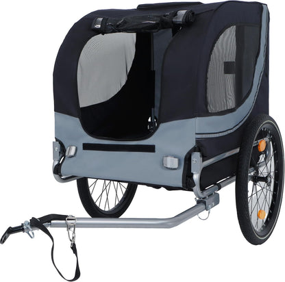 Blue-Grey Large Folding Bike Trailer for Dogs – Heavy-Duty Steel Frame, 66LB Capacity Pet Carrier for All-Terrain Cycling, Jogging & Camping Adventures!
