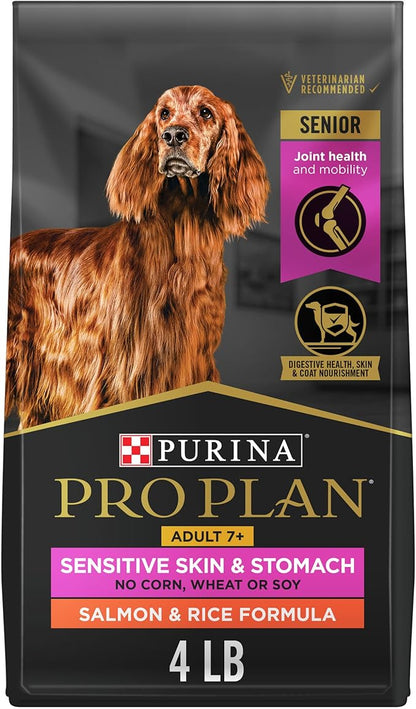 Purina Pro Plan Sensitive Skin and Stomach Dry Dog Food Senior Adult 7 Plus Salmon and Rice Formula - 4 lb. Bag