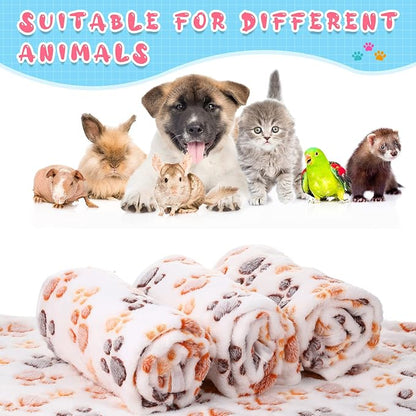 Tatuo 4 Pack Fleece Dog Blankets for Puppy Cats Multi-Size Sleep Mat for Pet Guinea Pig Soft Washable Warm Crate Bed Puppy Teething Toys Print Pattern Blanket Indoor(White,41 x 30 Inch,Paw)