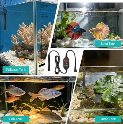 YOFOTHS Mini Aquarium Heater Alumina Ceramic, 15W Digital Display Thermostat, Compact Thumb-Size Fish Tank Heater with Temperature Control for 1-3 Gallon Betta Tanks (15W)