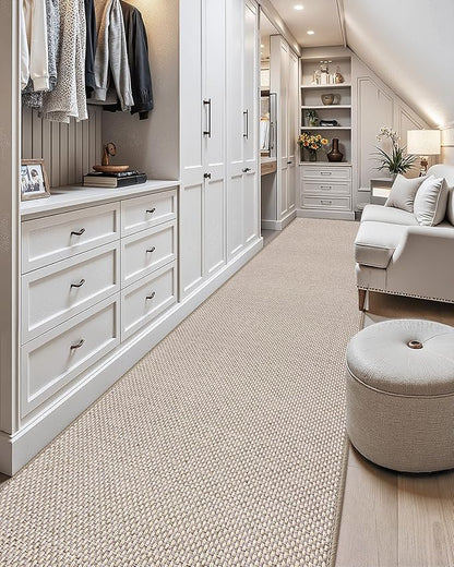 Color&Geometry Door Mat 2'4"x12' Runner Rug with Rubber Backing, Non Slip Washable Hallway Kitchen, Carpet Runners for Hallway Living Room Bedroom, Beige (Rolled-up NO Creases)
