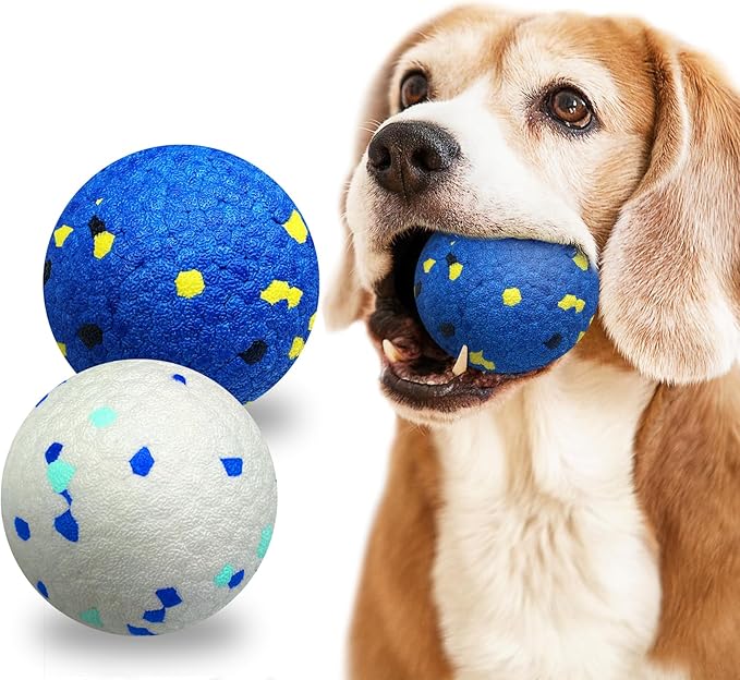 2 Pack Dog Indestructible Tennis Balls for Dogs Durable Bouncy Balls for Aggressive Chewers Interactive Dog Toys for Water Toy Fetch(White,Blue)