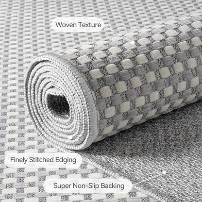 Boho 3x5 ft Washable Area Rug Entryway Runner for Kitchen, Non Slip Woven Hallway Rugs Kitchen Mats for Floor Hall Rug Indoor Door Mat Carpet for Backdoor Bedroom Living Room, Easy Clean, Gray