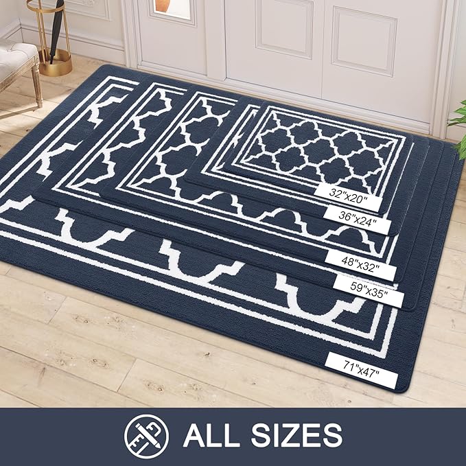 Buganda Indoor Door Mat, Dirt-Resistant and Absorbent Doormat, Anti-Slip, Low Profile Floor Mats for Inside Entryway, Front, and Back Door Entrance (30x17 Inches, Navy Blue)