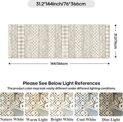 2'6"x12' Hallway Runner Rug Moroccan - Machine Washable Runner Rugs Low Pile Rug with Rubber Backing Soft Long Floor Mat Non Slip Vintage Indoor Carpet for Bedroom Entryway 2'6"x12' Geo Beige