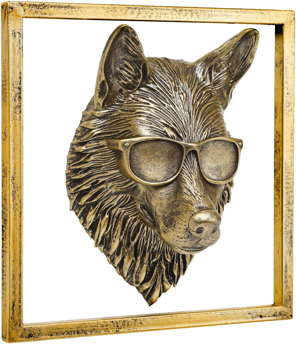 JJALIGHTS Animal Heads Wall Decor (Includes Metal Frame) Resin Animals Sculptures Head Wall Hanging Decoration Imitation Copper vintage Wall Sculpture for Living Room Bedroom Office (Wolf)