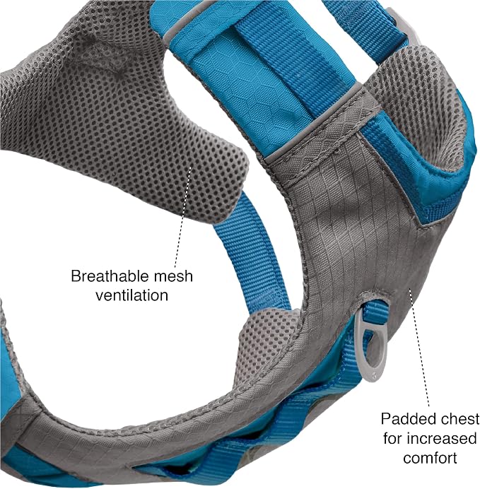 Kurgo Journey Air Dog Harness, Blue, Small | Padded Chest, Ripstop Outer & Breathable Mesh, Back Assist Handle, Rust-Free Aluminum Hardware, Reflective Trim