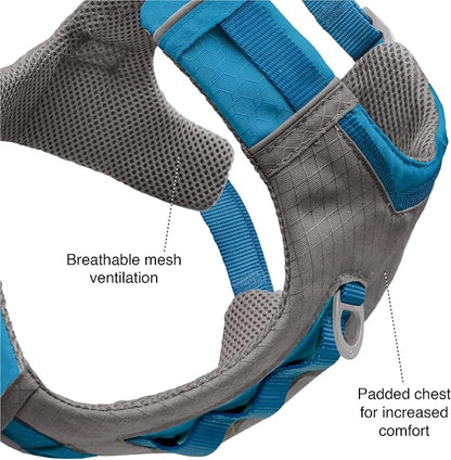 Kurgo Journey Air Dog Harness, Blue, Small | Padded Chest, Ripstop Outer & Breathable Mesh, Back Assist Handle, Rust-Free Aluminum Hardware, Reflective Trim