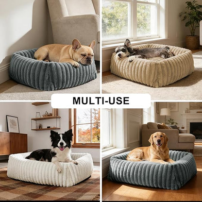FURTIME Dog Beds Large Sized Dog, Washable Orthopedic Pet Bed with Removable Cover, Rectangle Soft Calming Sleeping Puppy Bed Durable Pet Cuddler with Anti-Slip Bottom, Beige, L(36"x27"x8")