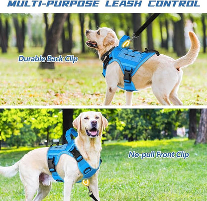 WINGOIN Blue Tactical Dog Harness for Medium Dogs, Heavy Duty No Pull Dog Harness with Handle, Adjustable Reflective Military K9 Pet Vest for Pitbull, Female, Male, Walking, Training, Hunting (M)