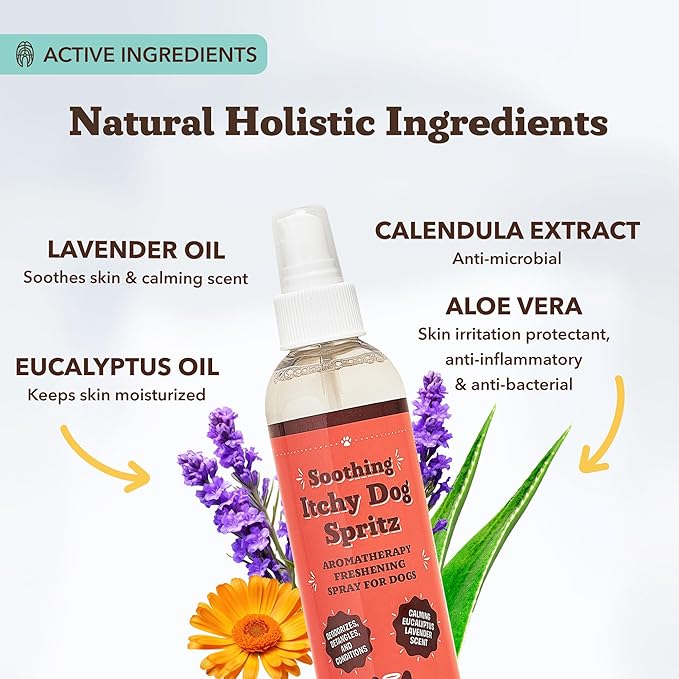 Natural Dog Company Itchy Dog Spritz 8 oz – Hypoallergenic Deodorizing Spray with Aloe, Lavender & Calendula – Soothes Itchy Skin, Refreshes Coat Between Baths – Free from Parabens, Sulfate & Alcohol