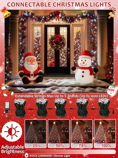 Voice Controlled Smart Christmas String Lights, 75.8ft 200 LED Extendable Fairy Lights with 7 Voice Commands, 12 Modes & Timer, Waterproof Christmas Decorations for Party Tree Garden (Red and White)