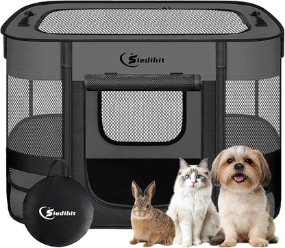 Siedihit Dog Playpen, Cat Pet Puppy Crate, Portable Playpens Indoor Outdoor (Dark Grey, Small)