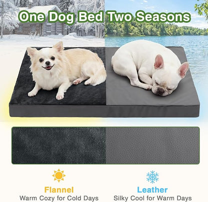 Waterproof Dog Bed Medium Size Dog, Washable Orthopedic Foam Crate Pad 30" | Outdoor Pet Bed, Reversible Faux Leather & Flannel, Durable Removable Cover, Anti-Slip Kennel Pad 29"x18" Dark Gray