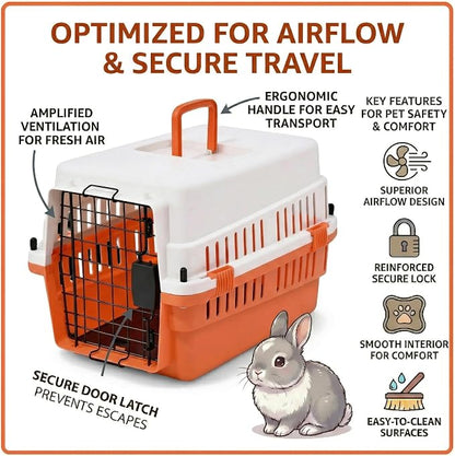Hard-Sided Pet Carrier for Cats and Small Dogs, 20" Sturdy Travel Kennel with Secure Wire Door & 360° Ventilation, Portable Plastic Crate for Vet Visits & Car Travel (White/Orange)