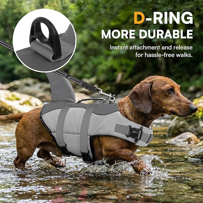 Dog Life Jacket Ripstop Shark Dog Safety Vest Adjustable Preserver with High Buoyancy and Durable Rescue Handle for Small,Medium,Large Dogs, Grey Shark Large